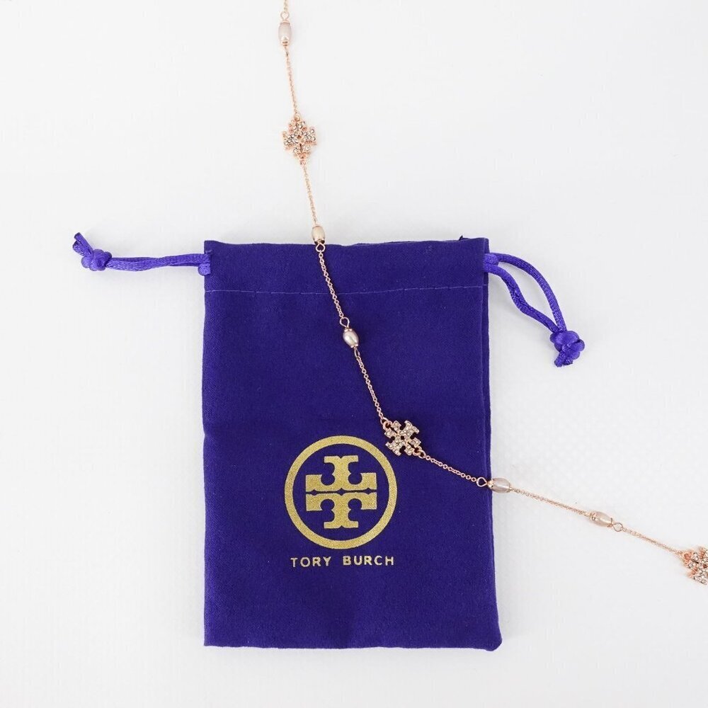 Tory Burch Gemstones and Pearl Necklace Rose Gold OS - Picture 3 of 12